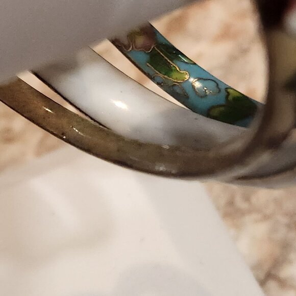 Vintage Cloisonné Enamel Floral Bangle Bracelets Set Of 3 - Picture 4 of 4